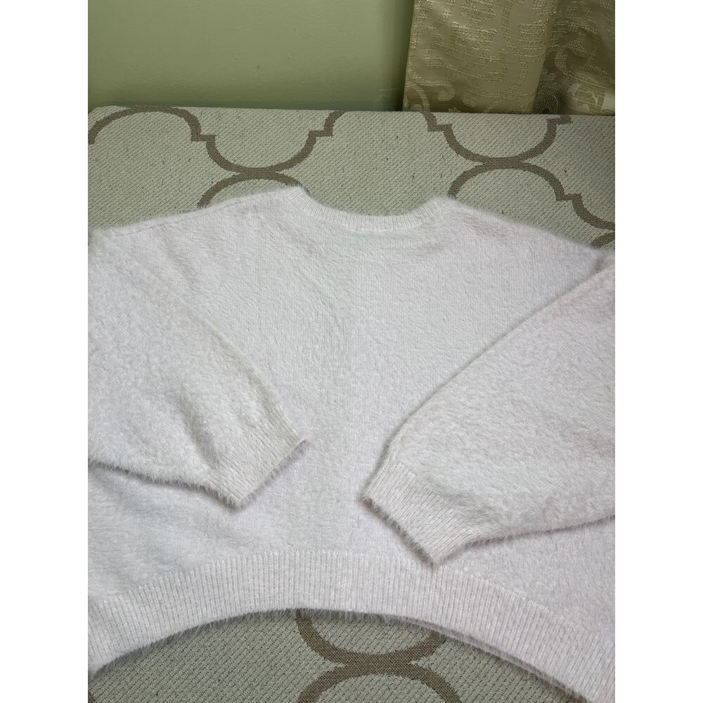 Anthropologie Flat White Eyelash Fuzzy Button Cardigan Sweater Cream Size Large - Picture 12 of 13